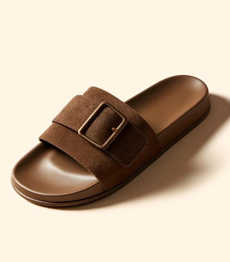 Premium Brown Slide Slippers with Buckle