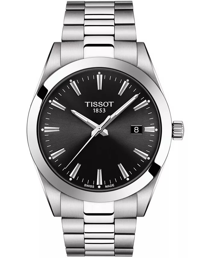 Tissot Gentleman Black Dial Stainless Steel Watch