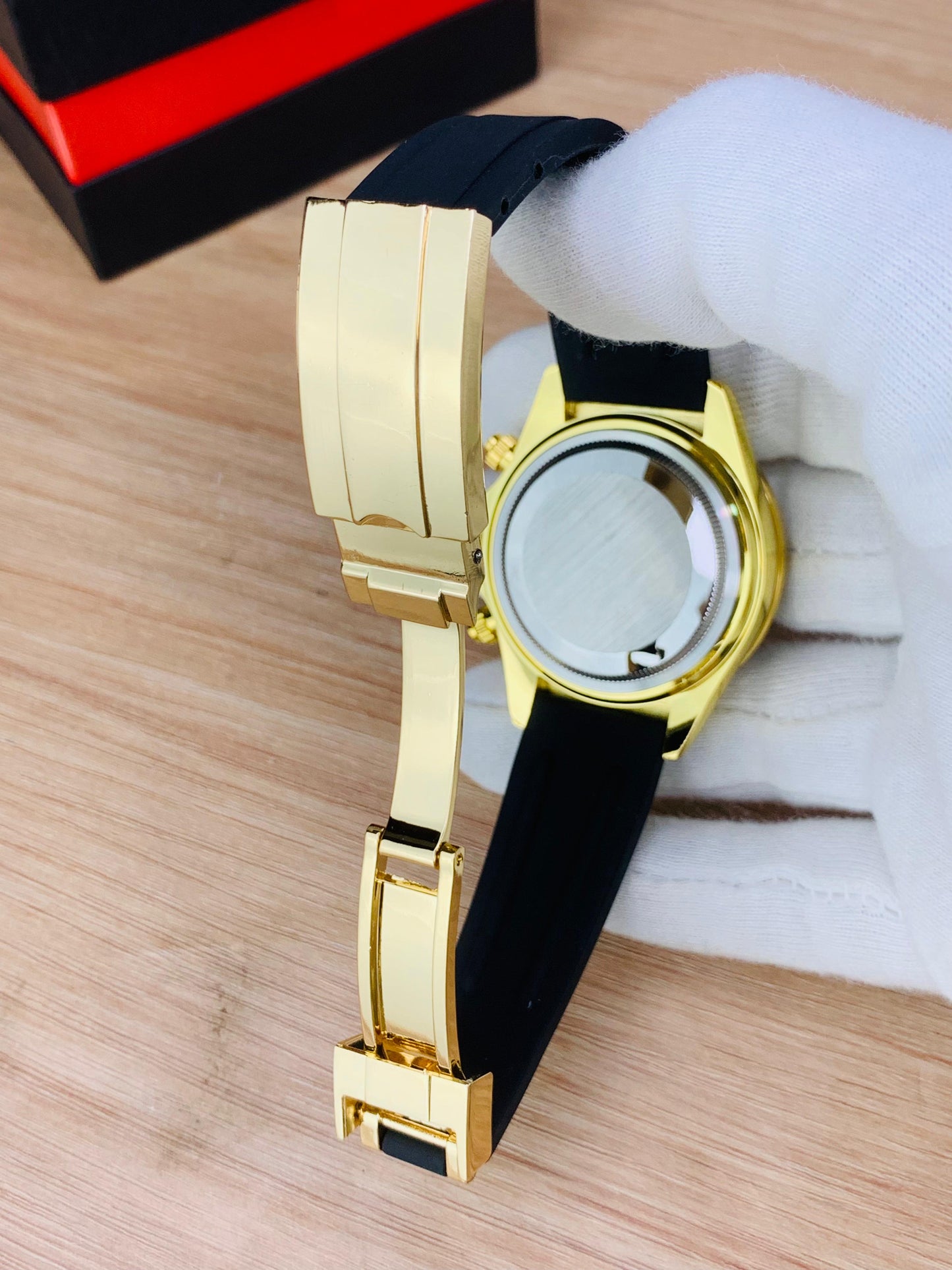 Luxury Rainbow Bezel Chronograph Watch – Rose Gold Edition