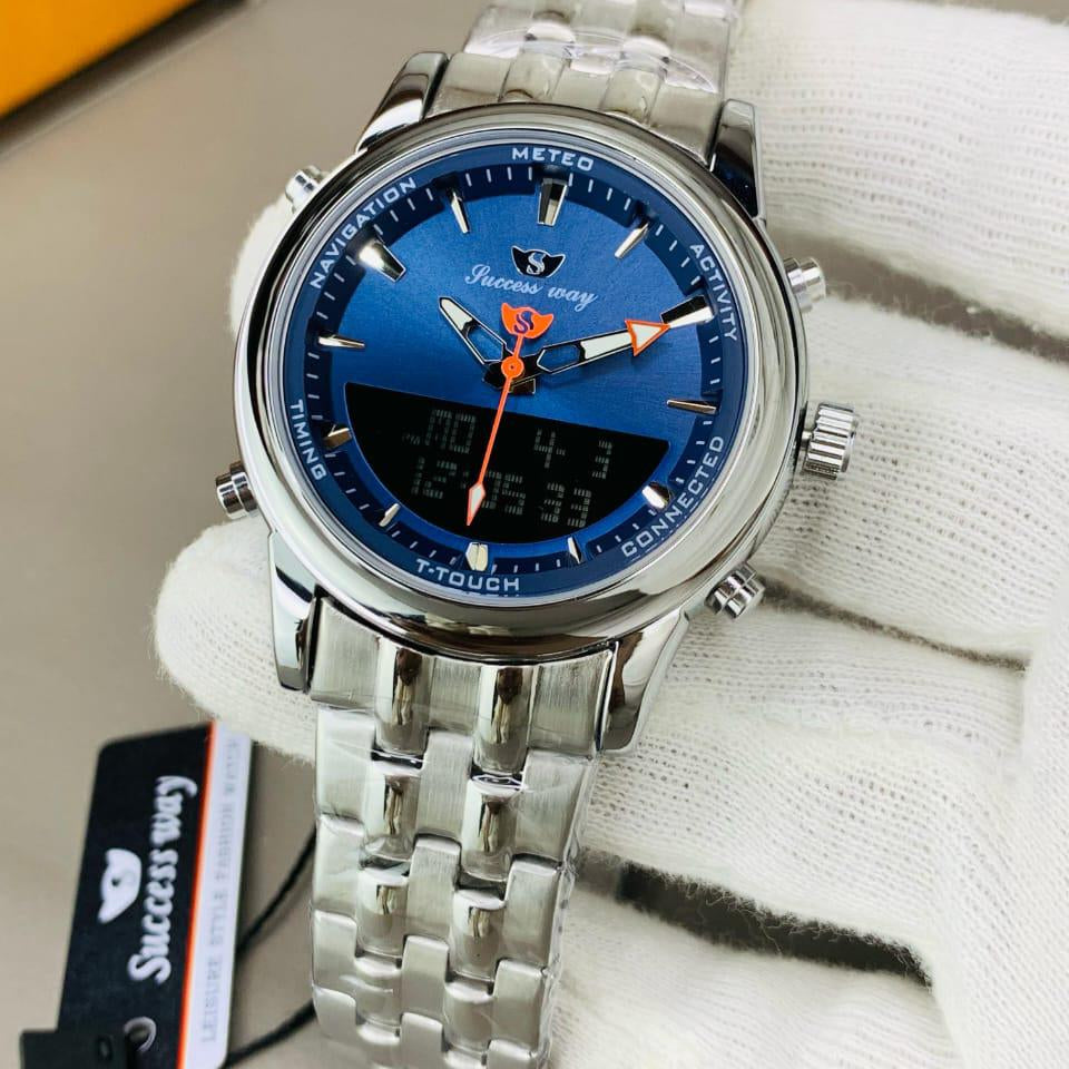 Success Way T-Touch Smart Analog Watch – Silver Strap (Blue Dial)