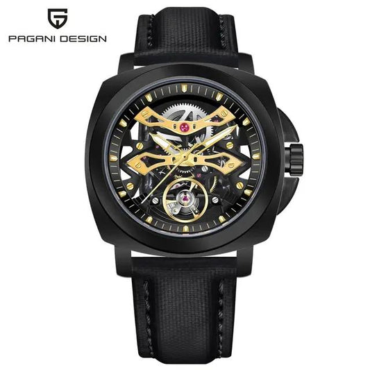 PAGANI DESIGN PD-YS017 Skeleton Automatic Watch – Black &amp; Gold Edition