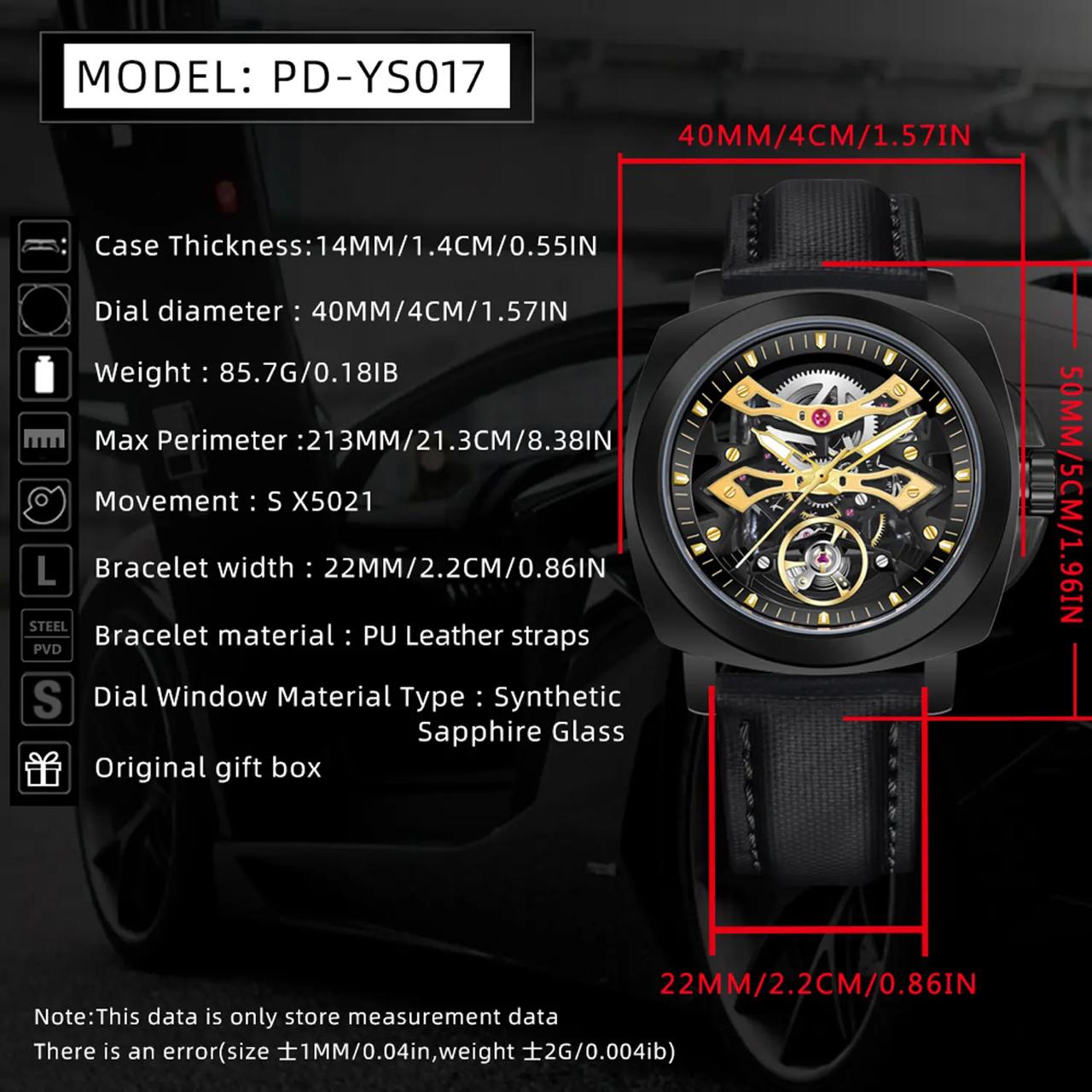 PAGANI DESIGN PD-YS017 Skeleton Automatic Watch – Black &amp; Gold Edition