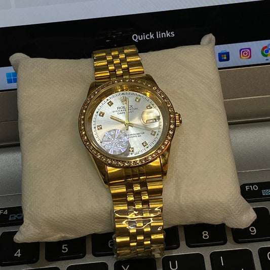 Luxury Gold Rolex-Inspired Datejust Watch – Diamond Bezel Edition