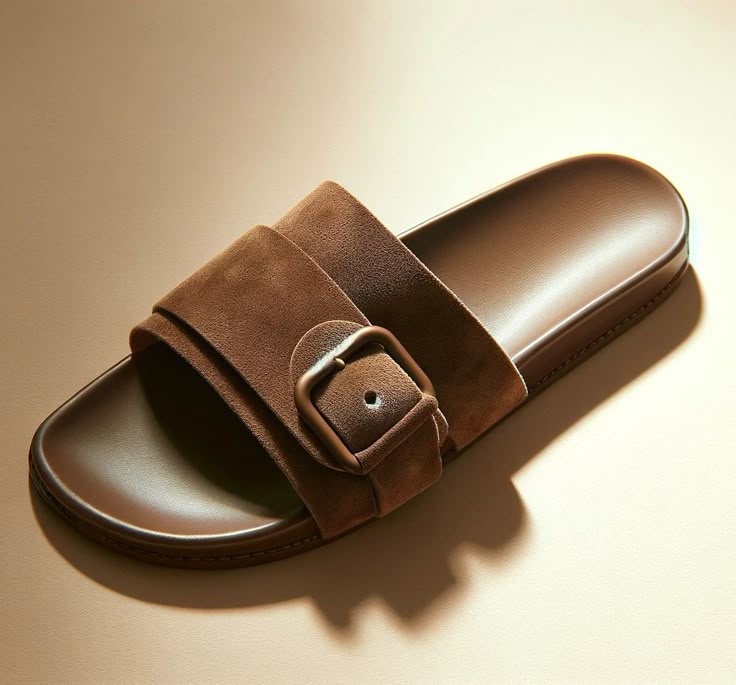 Premium Brown Slide Slippers with Buckle