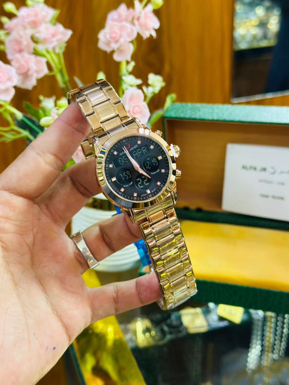 Al Fajr Gold Hybrid Watch – Luxury Timekeeping with Prayer Alerts